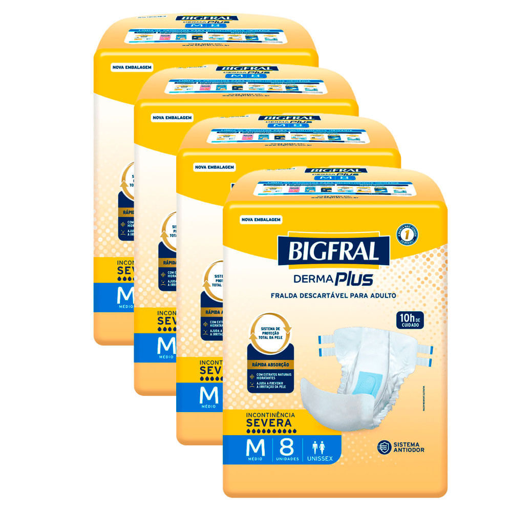 Kit 4 Fralda Bigfral Derma Plus M 8 Unidades em Oferta na Shopee