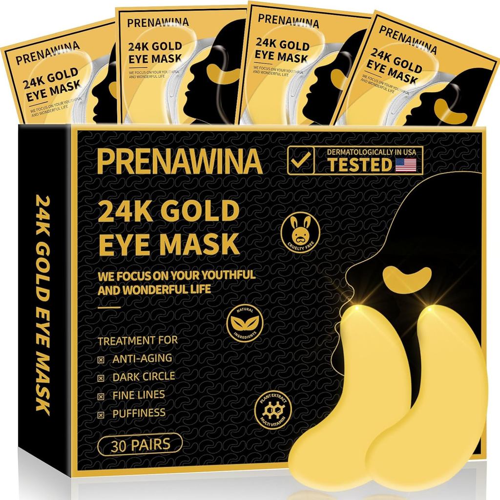 Patches para Olhos Inchados, 30 Pares, Máscaras para Olhos com Ouro 24K para Olheiras e Inchaço, Almofadas de Gel para O