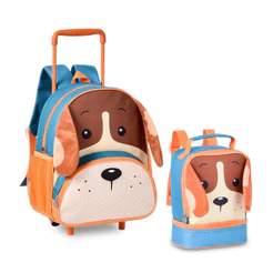Kit Mochila de Rodinha e Lancheira Infantil Pets - Clio Style Cor:LARANJA