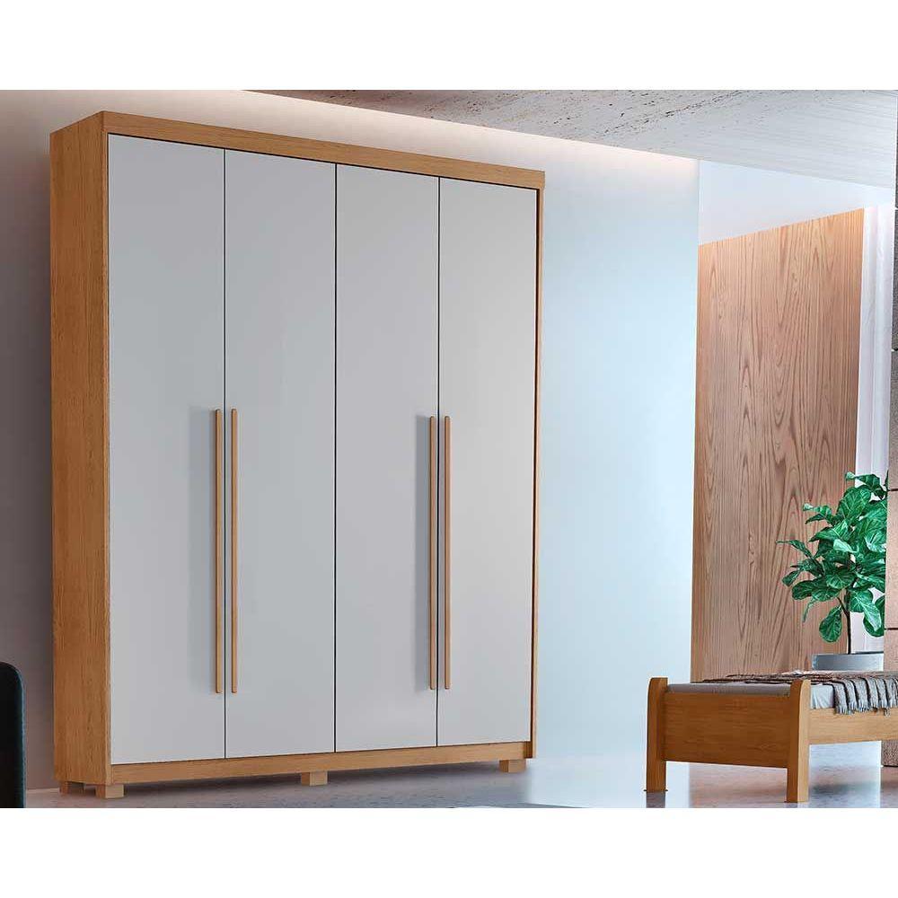 Guarda Roupa Solteiro 4 Portas e 2 Gavetas c/ Pés Hawaii Naturale/Off White - Rufato em Oferta na Shopee