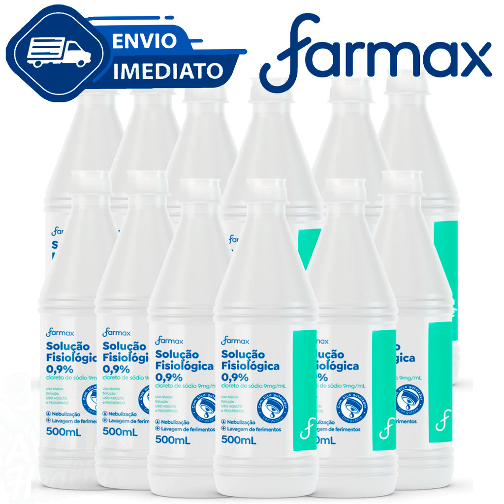 Kit C/12 Unidades Soro Fisiológico Sorimax Lavagem Nasal 0,9% 500ml Farmax Envio Imediato em Oferta na Shopee