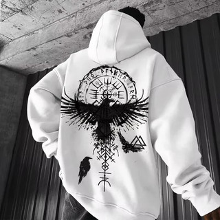 Moletom Canguru Com Capuz Totem Viking Gotic Blusa de Frio Estampa nas Costas Flanelada Estilosa