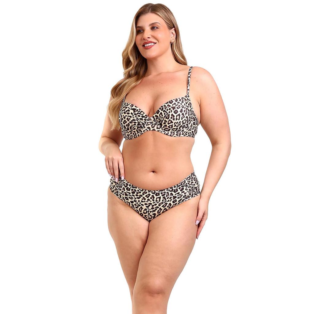 Conjunto de Biquíni Top Meia Taça e Calcinha Lateral Franzida Savana