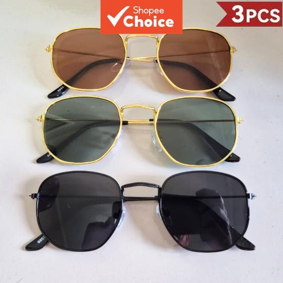 Trendy Small 3Pcs Frame Hexagonal Retro Metal Óculos De Sol UV400 Proteção Unissex em Oferta na Shopee