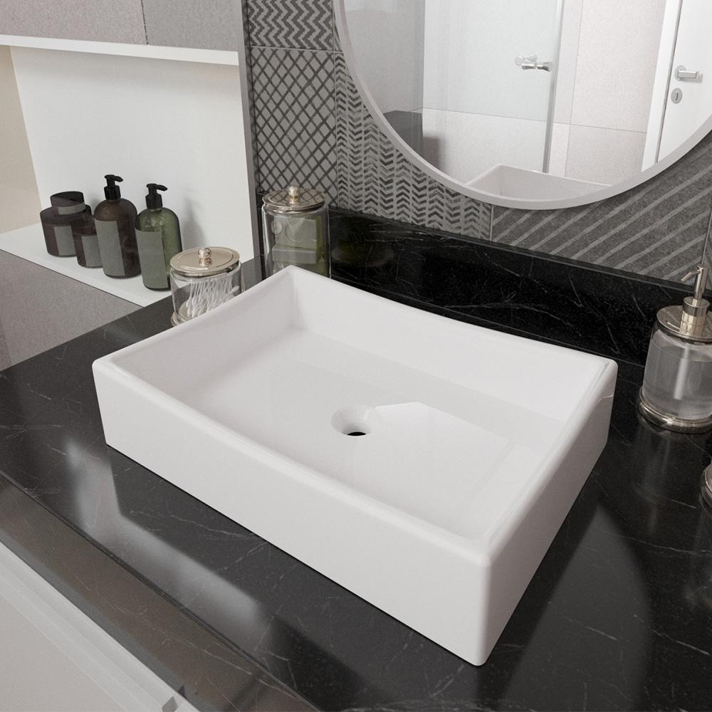 *Promoção* Cuba de Sobrepor Dalla Mármore Sintético Branco 44cm Cuba Banheiro Lavabo