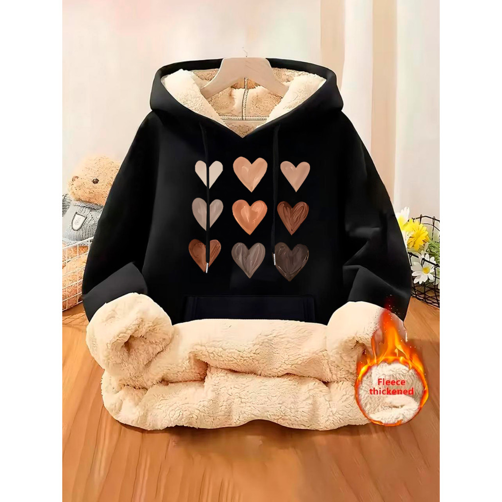 Moletom Feminino Blusa De Frio Mulher Premium Peluciado Flanelado Canguru Com Gorro Lançamento Exclusivo Preto