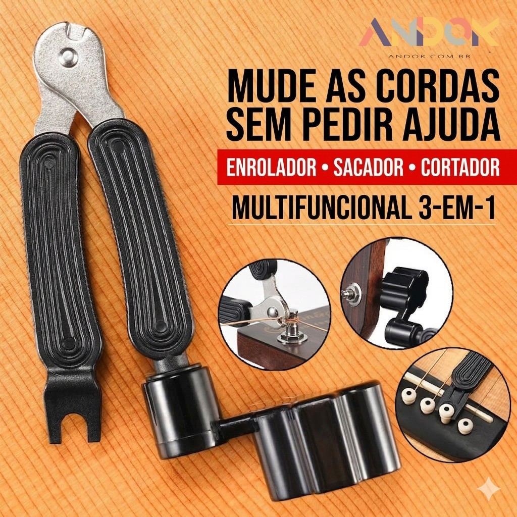 Alicate Cortador e Enrolador de Cordas 3 em 1 para Violão e Guitarra - Ferramenta de Manutenção Profissional