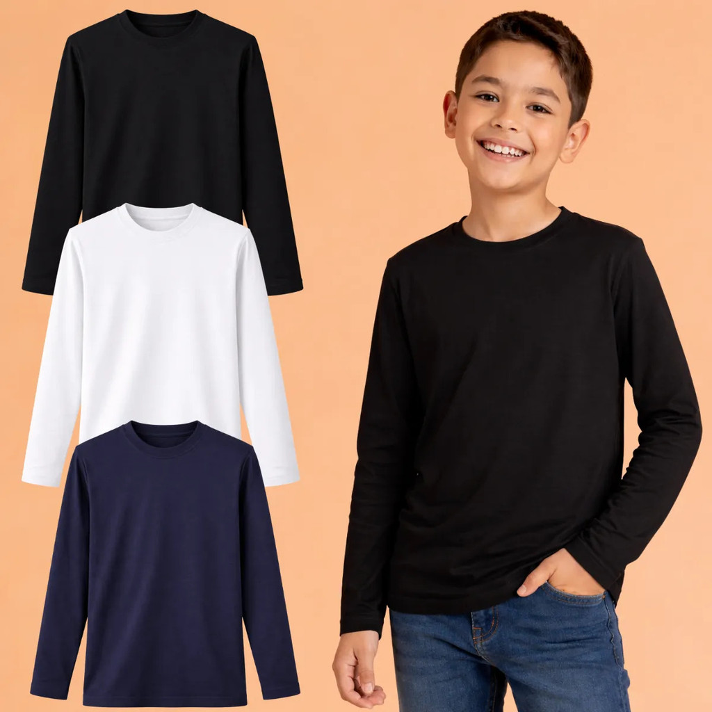 Kit 3 Camisetas Manga Longa Infantil Menino Algodão