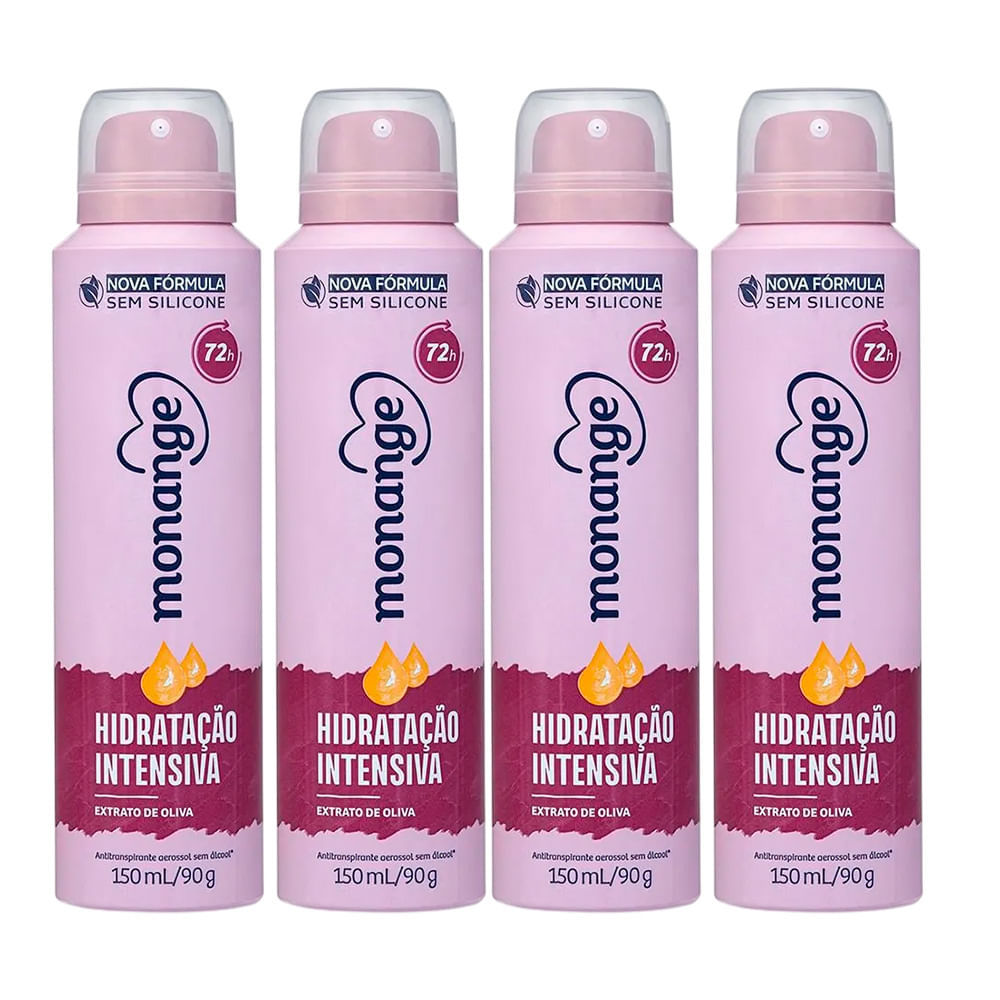 Kit Desodorante Aerossol Monange Feminino Hidratação Intensiva 150ml - 4 Unidades em Oferta na Shopee