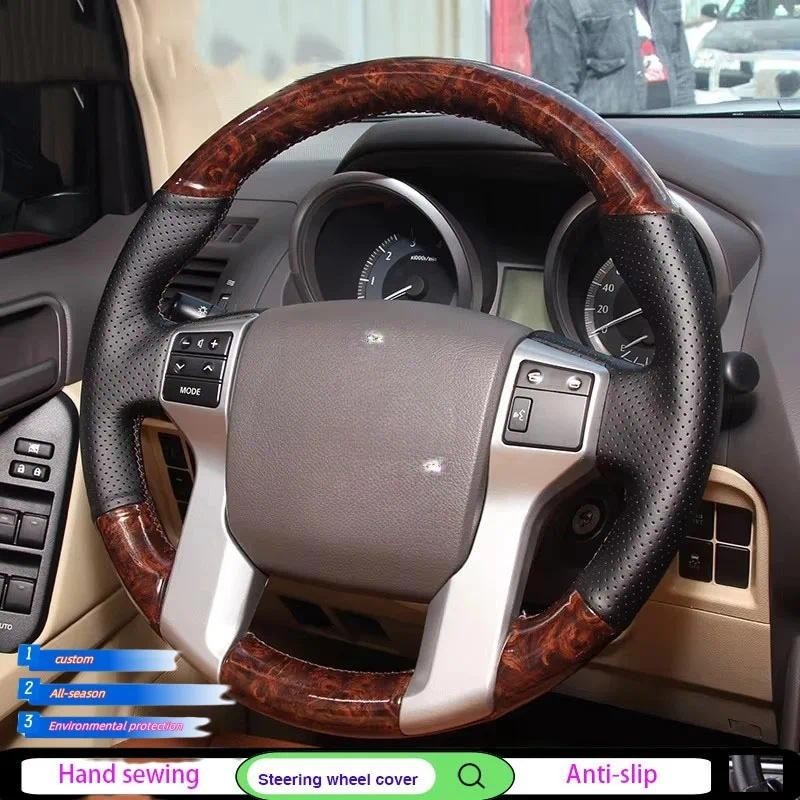 Capa De Volante DIY Costura À Mão Couro Genuíno Direção Do Carro Qheel Capas Para Toyota Prado 2010-2015 Acessórios Peça
