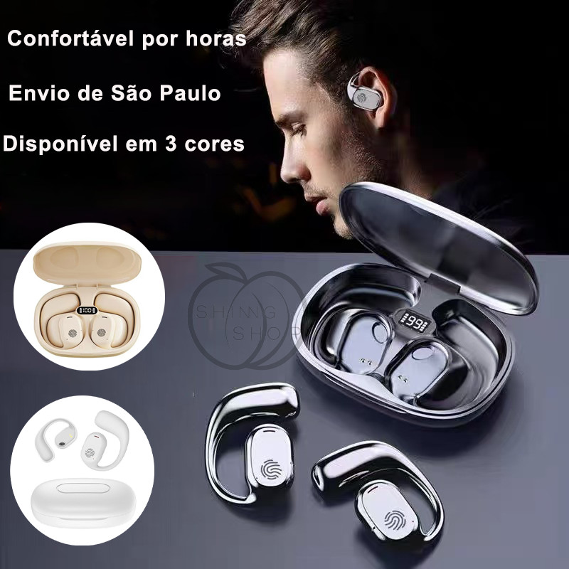 Fone de Ouvido Sem Fio D28 Bluetooth 5.3 Condução Óssea TWS com visor digital inteligente para esportes