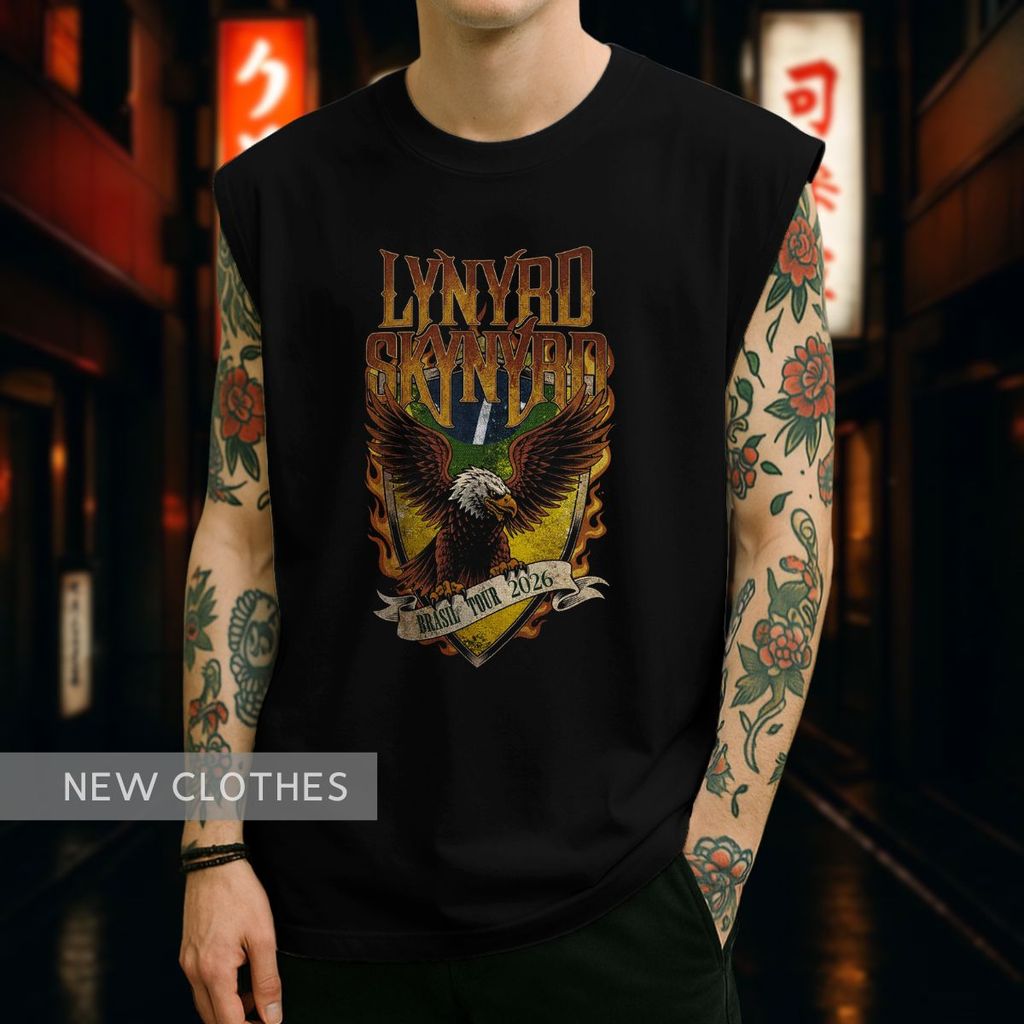 Regata Oversized Lynyrd Banda Rock Clássico Skynyrd Desenho Caveira Bandeiras Metal Aguia