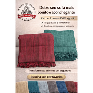 Kit 2 Mantas Para Sofá ou Cama Grande 210x120 Tipo Capa Protetora 100% Algodão Decorativa em Oferta na Shopee