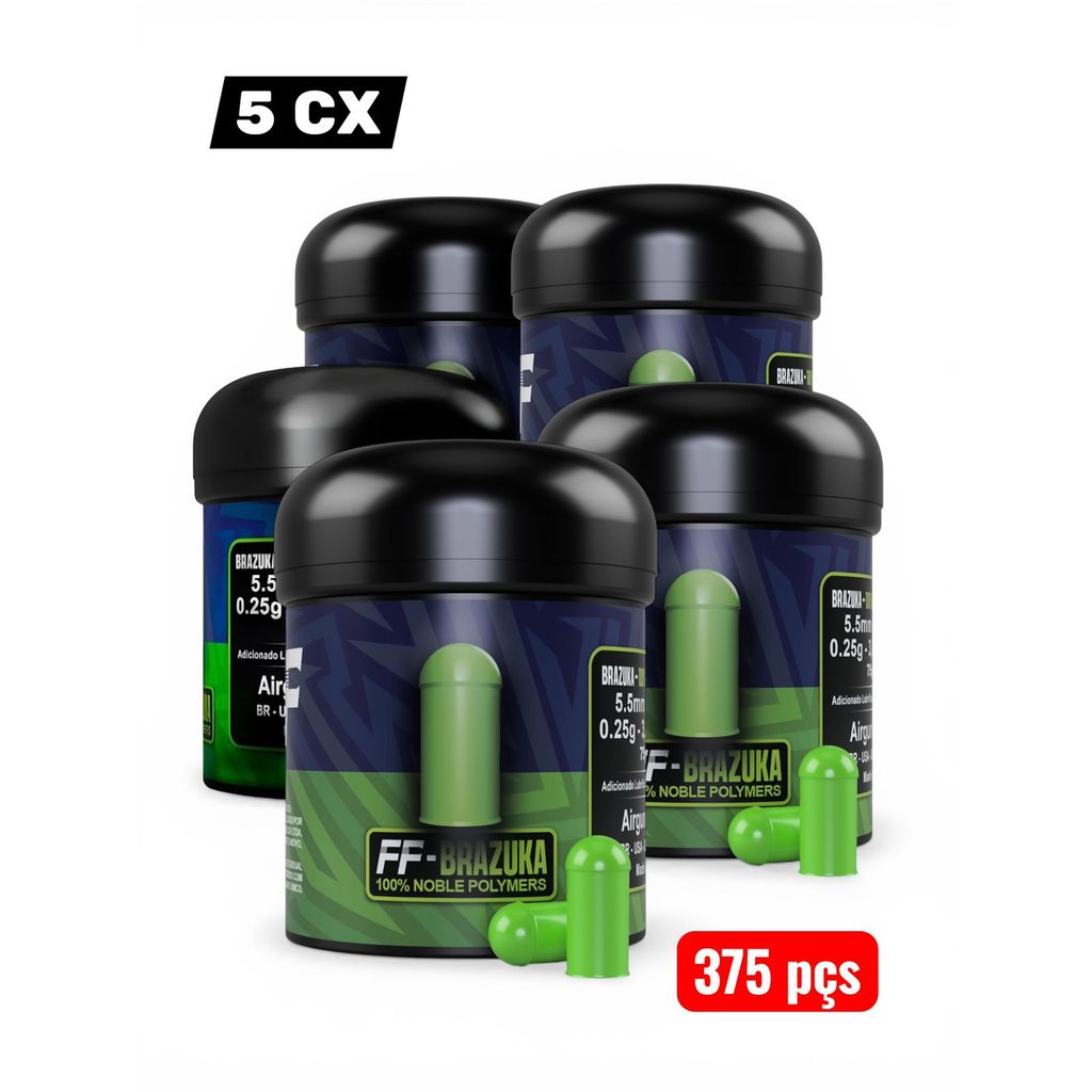 KIT 5 CX Chumbinhos Pellets FF BRAZUKA 5.5 mm  Profissional / Impacto - 375 un