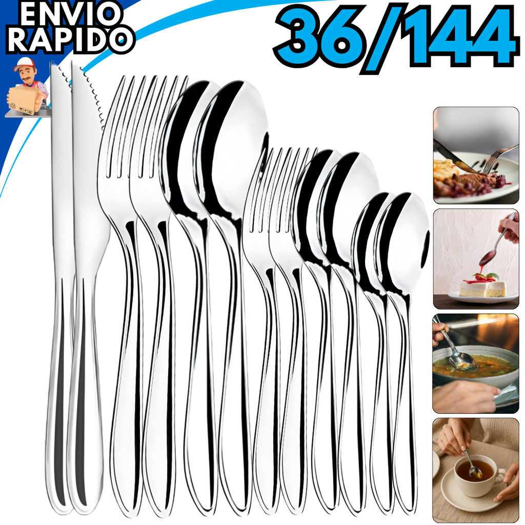 Faqueiro 36 até 144 Peças Talheres de Inox Colher Garfo Faca Colher de Sobremesa Garfo de Sobremesa e Colher de Chá