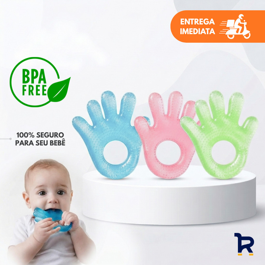 Mordedor Massageador Bebê Mãozinha Alivia Gengiva 4 Meses Dentição Dentes Silicone com Água em Oferta na Shopee