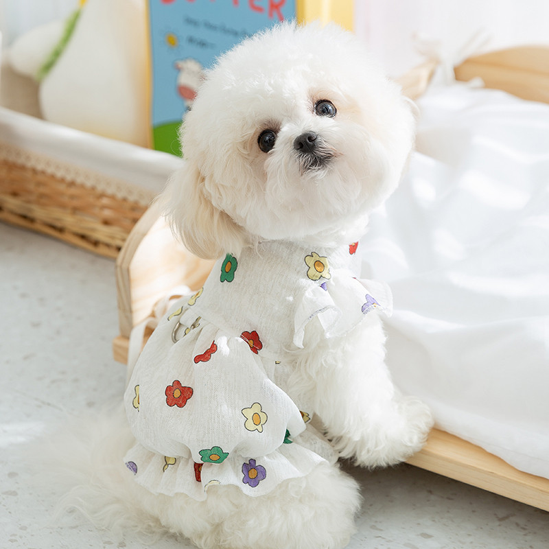 Animal de estimação bonito pequena flor impressão vestido filhote de cachorro roupas para cães verão primavera estilo fi