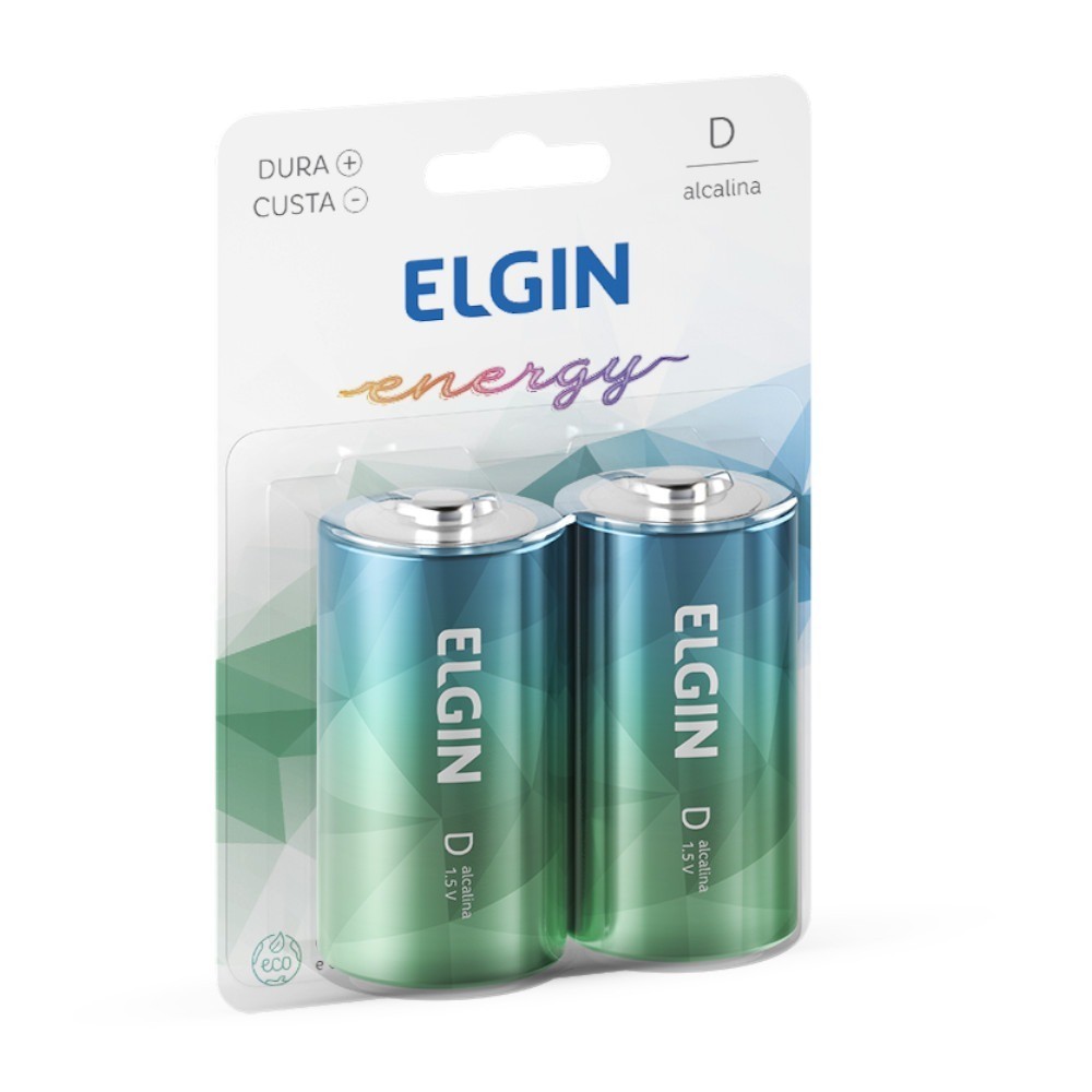 Pilha alcalina grande D com 2 unidades - Elgin em Oferta na Shopee