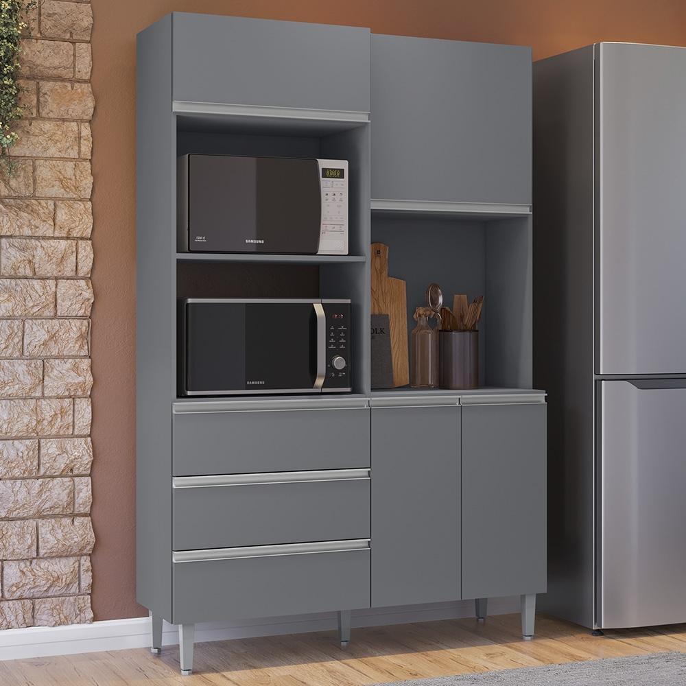 Armário de Cozinha Compacta 120cm 4 Portas Livia Cinza - Ajl Móveis