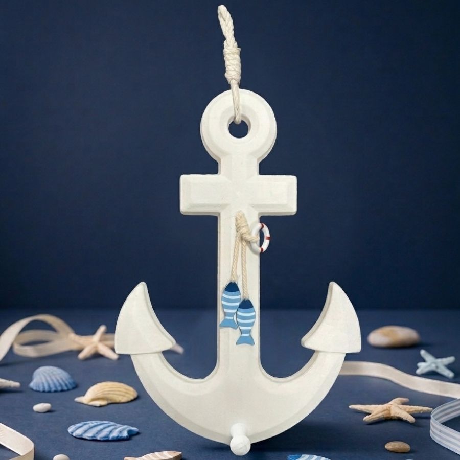 Enfeite Decorativo Para Pendurar - Âncora - Branco - 40x23cm - 1 unidade - Rizzo