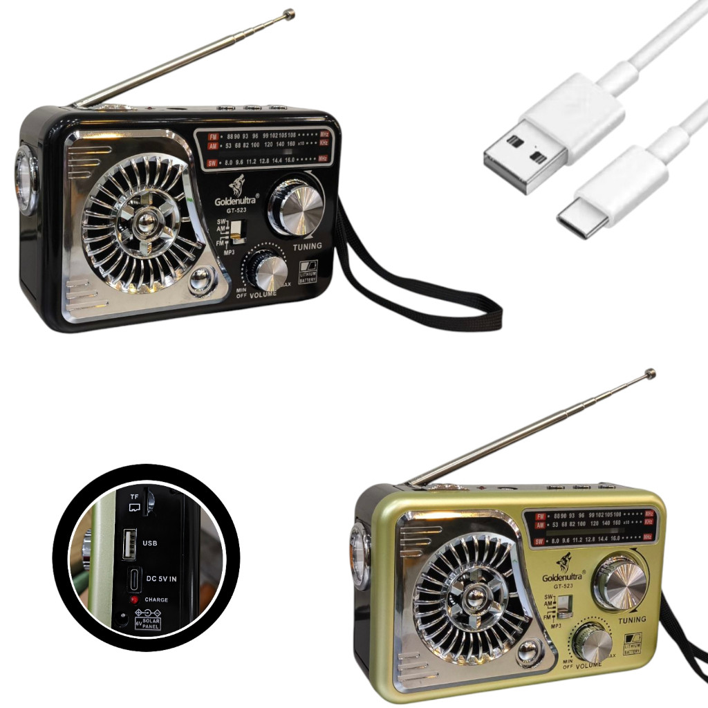 Rádio Portátil FM/AM/SW Com Lanterna Recarregável GT-523 Goldenultra