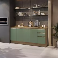 Balcões de Cozinha 100% MDF 200cm Nogueira/Verde Celeste Kappesberg