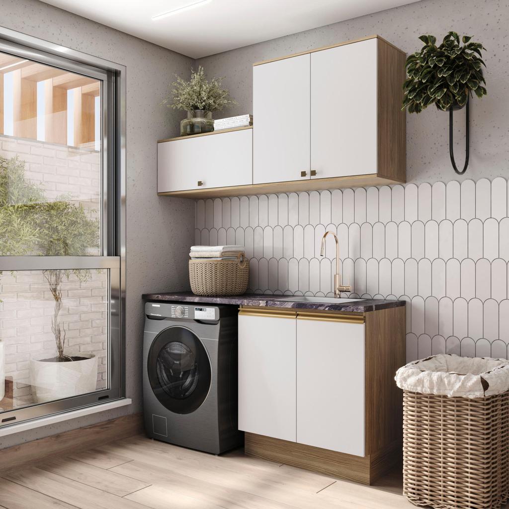 Lavanderia Modulada Kappesberg Celeste 3 Peças Nogueira/Branco 160cm em Oferta na Shopee