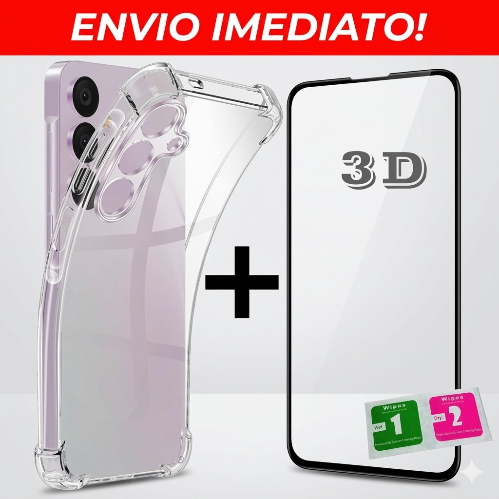Kit Capa Anti Shock + Película Vidro 3D Motorola G04 G10 G20 G30 G14 G24 G54 G34 G84 Proteção Completa