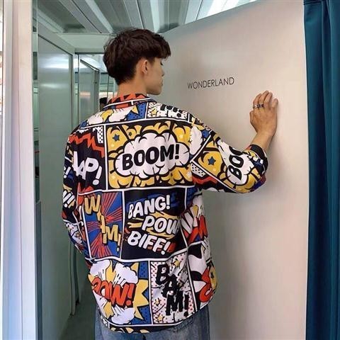 Camisa exclusiva de manga três quartos masculina xadrez camisa solta exterior rua casal street Wear camisa de manga médi