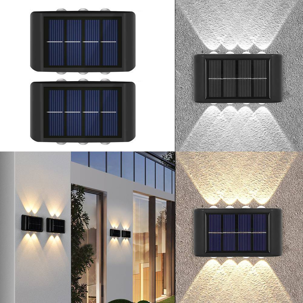 Luminária Solar LED Parede 6 ou 10 LEDs Luz Quente Externa Jardim Prova D’Água
