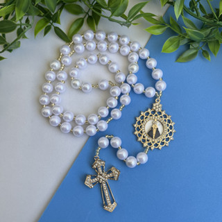 Terço Noiva com Pérola Branca Nossa Senhora Aparecida em Oferta na Shopee