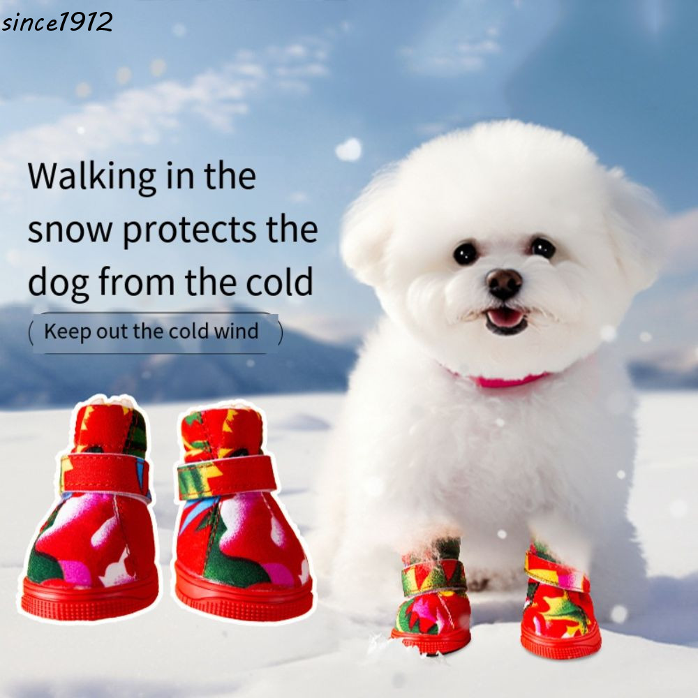 Desde 4 Pçs/Set Sapatos Para Cães De Inverno , Botas De Neve Com Impressão De Flores De Ano Novo , Capas Antiderrapantes