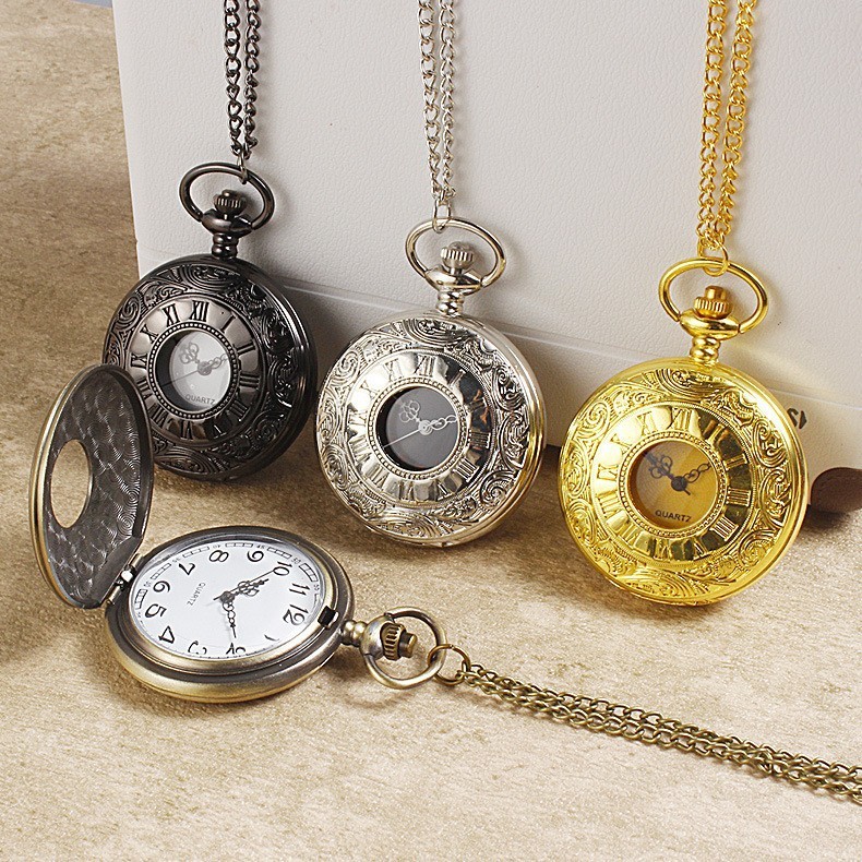 Retro padrão relógio de bolso Numeral romano colar relógio de bolso lembrança antigo clássico relógio de quartzo relógio