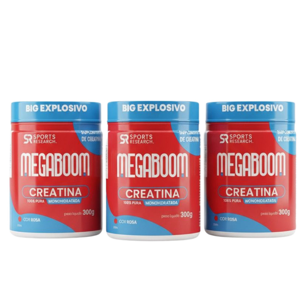 Creatina Monohidratada MegaBoom Creatina Pura com a cor Rosa 3 unidades -mesma que da BigBOOM Suplemento alimentar em Pó
