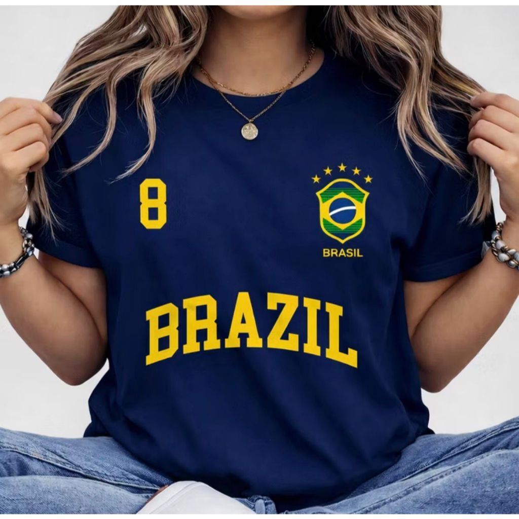 Blusa Feminina Brasil T-shirt Verão 100% Algodão Copa do Mundo 2026 Plus
