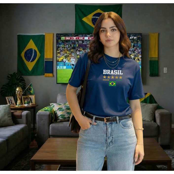 Camiseta Copa do Mundo 2026 100% Algodão T-shirt Brasil Feminina e Masculina Camisa Blusa copa do Mundo