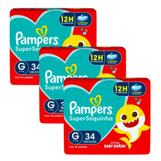 Kit 3 Fraldas Descartáveis Pampers Supersequinha Mega G - 102 Tiras em Oferta na Shopee