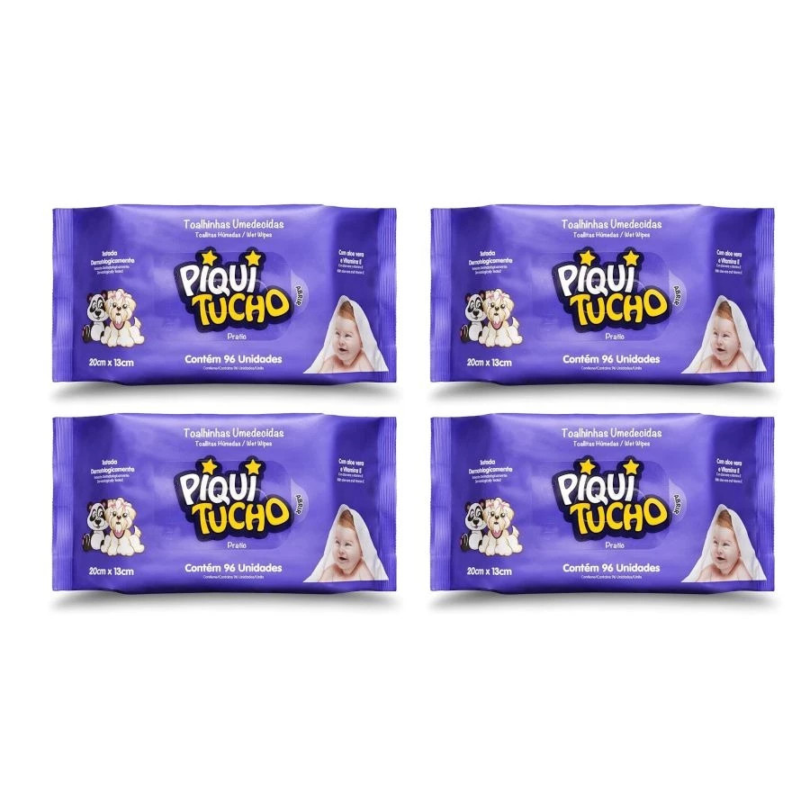 Kit C/4 Toalhas umedecidas Piquitucho Pratic 96 un em Oferta na Shopee