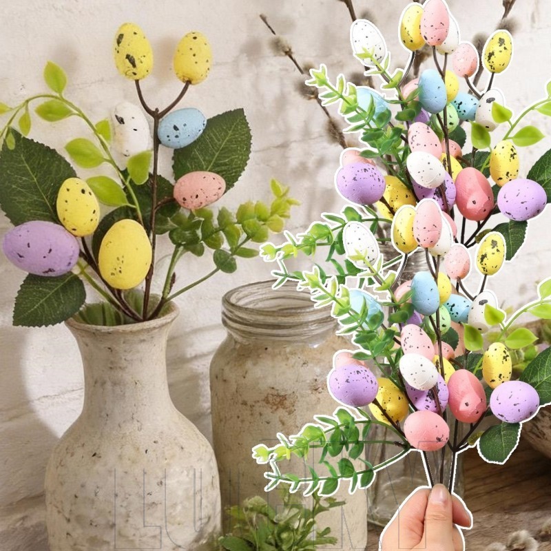 Buquê De Flores De Ovo De Páscoa De 3-1 Unidade-Ramo De DIY-Planta Falsa Artificial-Cortes Simulados-Decoração De Festa- em Oferta na Shopee
