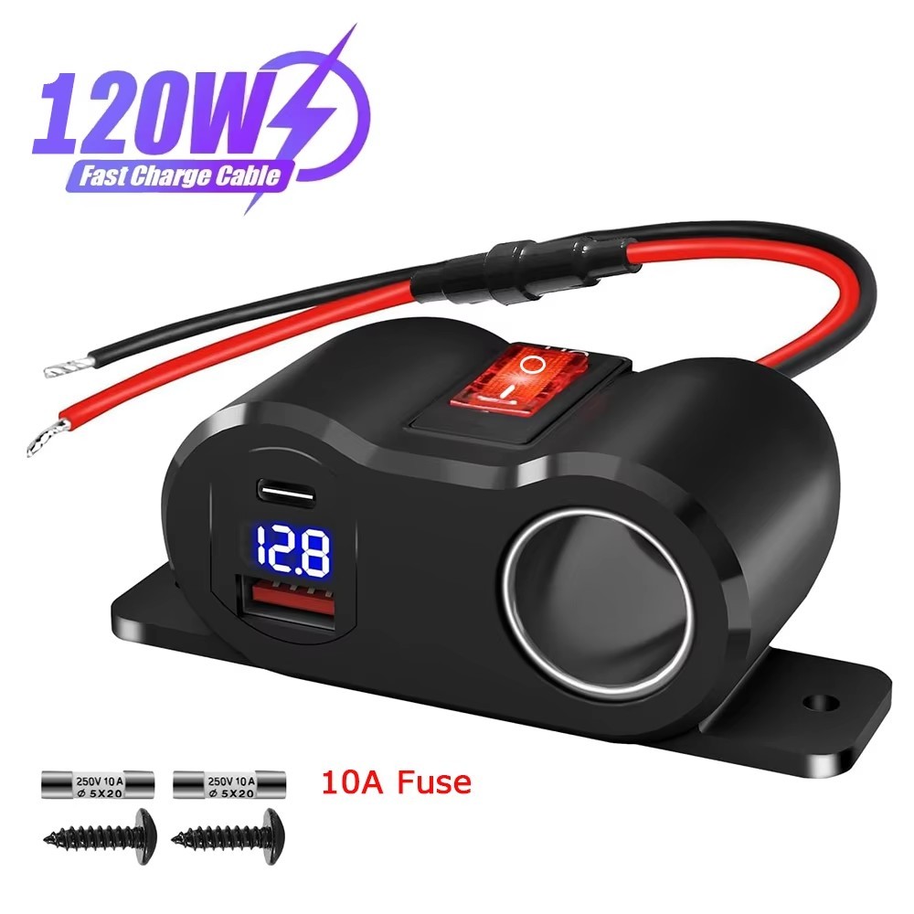 12V-24V QC3.0 & PD3.0 Tomada De Isqueiro Divisor Com Voltímetro USB Carregador De Carro Adaptador De Energia Para Caminh