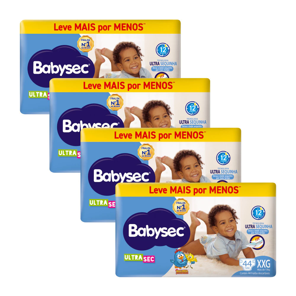 Kit Econômico 4x Fralda Infantil BabySec Hiper XXG c/ 44 uni- Ultrasec Galinha Pintadinha- Super Absorção
