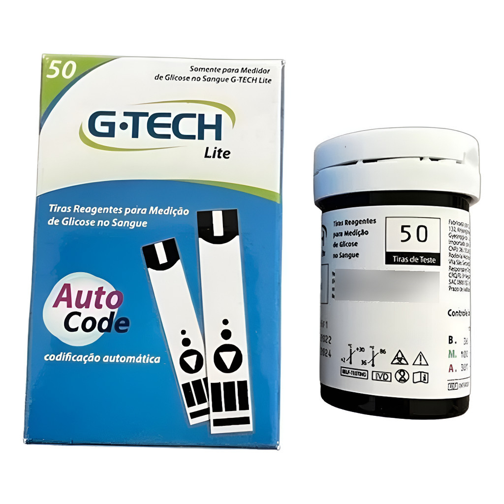 50 Fitas Tiras Reagentes G-tech Lite Glicemia Medir Diabetes