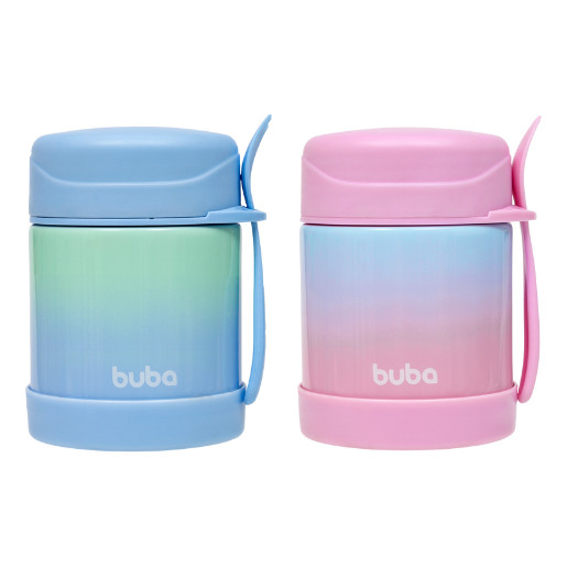Pote Térmico Infantil Degradê Com Talher  320ml Inox Buba em Oferta na Shopee