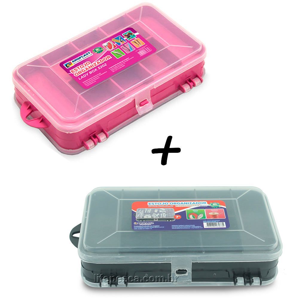 Kit 2 Estojos Para Pesca Estojo Lady Box 3202 + Estojo Mini Double Case 8002 - Arqplast