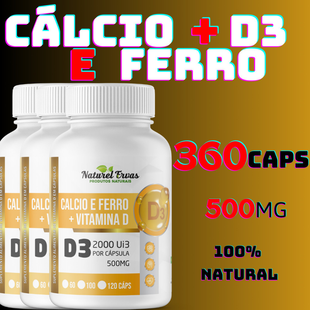 Cálcio e Ferro + D3 500mg com 120 Cápsulas
