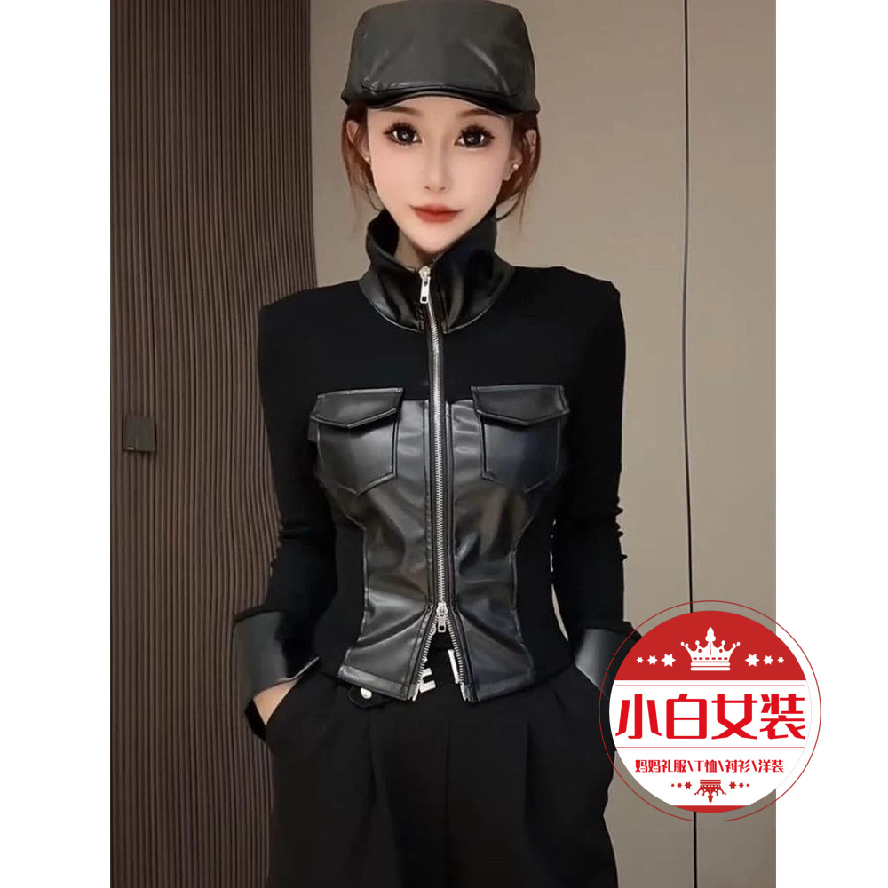 Casaco estilo motocicleta casaco curto primavera outono inverno versão coreana feminina na moda estilo legal zíper costu