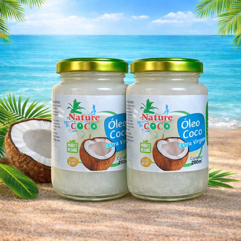Óleo de Coco Extra Virgem 200ml 100% Natural Alimentar, Pele e Cabelo Multiuso Kit 2 e 4 Unidades — imagem 1
