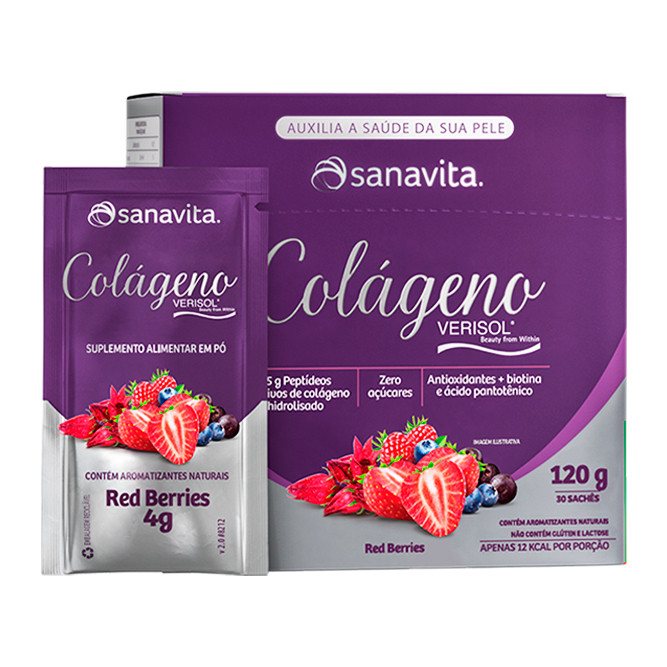 Colágeno Verisol Hidrolisado - 30 Sticke de 4G Red Berries - Sanavita em Oferta na Shopee