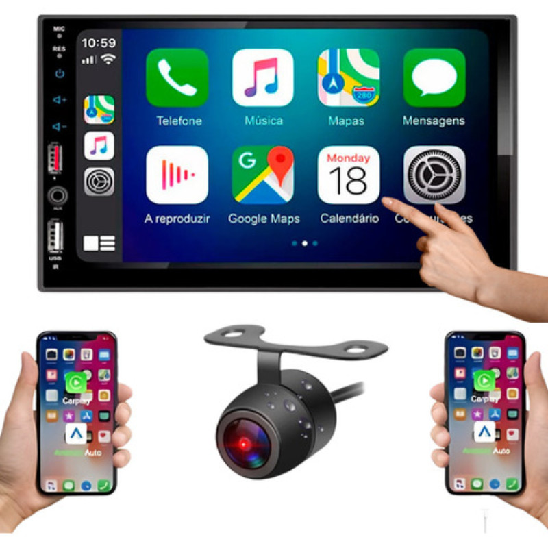 Multimídia 7 Pol Usb Bt Apple Car Play Android Auto Sem Fio Mais Vendida