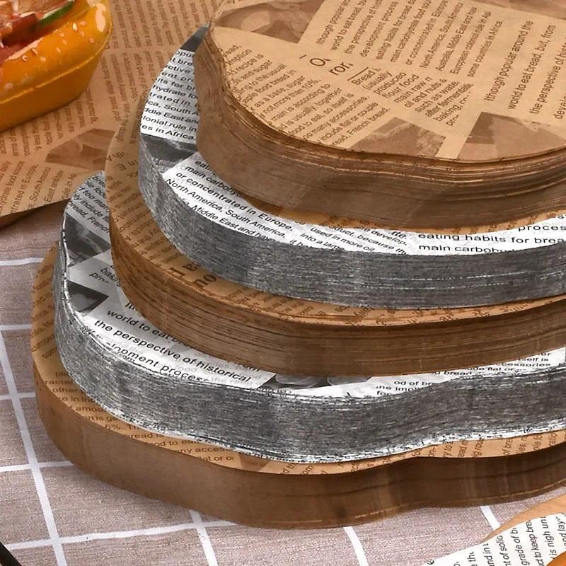100 Pçs Almofada De Renda Oval Jornal Inglês Impresso Papel À Prova De Graxa Absorvente De Óleo Hambúrguer Pão Assadeira